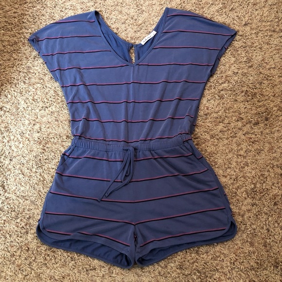 [Another Love] Blue Striped Short Romper Double V-Neck Summer Feminine Beachy S - Picture 7 of 12